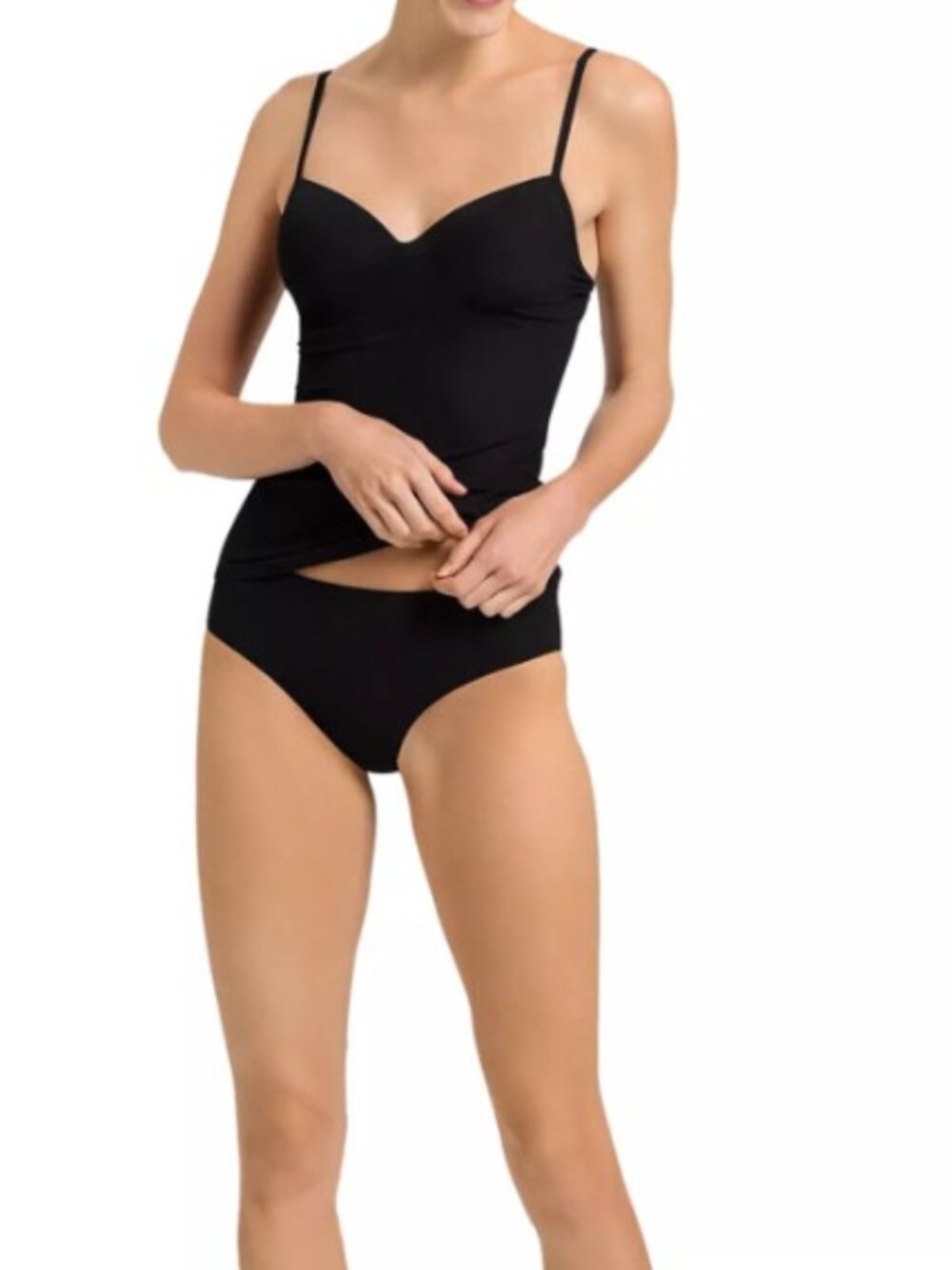 Hanro sz 36D Allure Bra Cami Tank Top Black Underwire New NWT $150